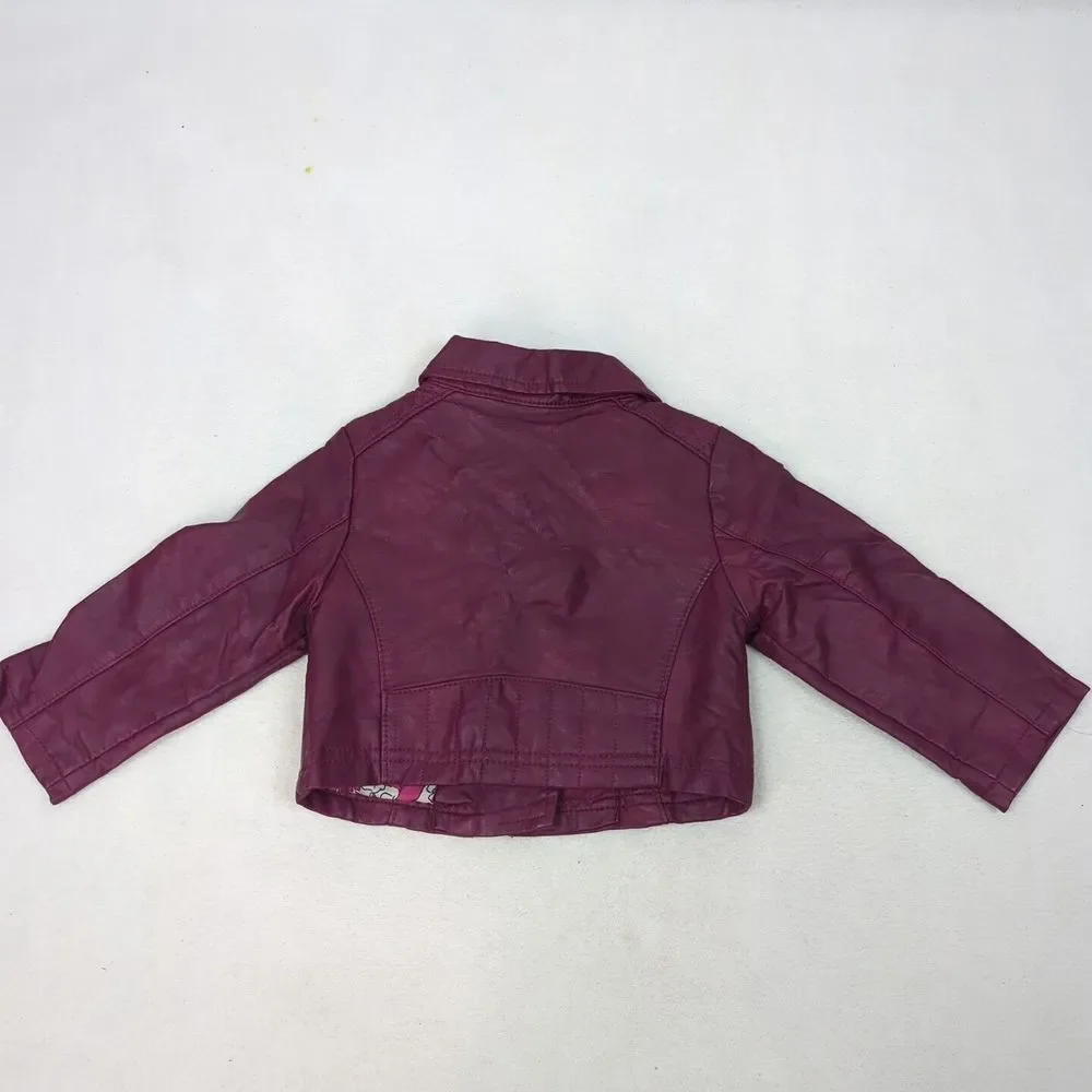 Purple Leather Jacket 12M From OshKosh Girls‎ Full Zip Leather Jacket - Picture 3 of 5